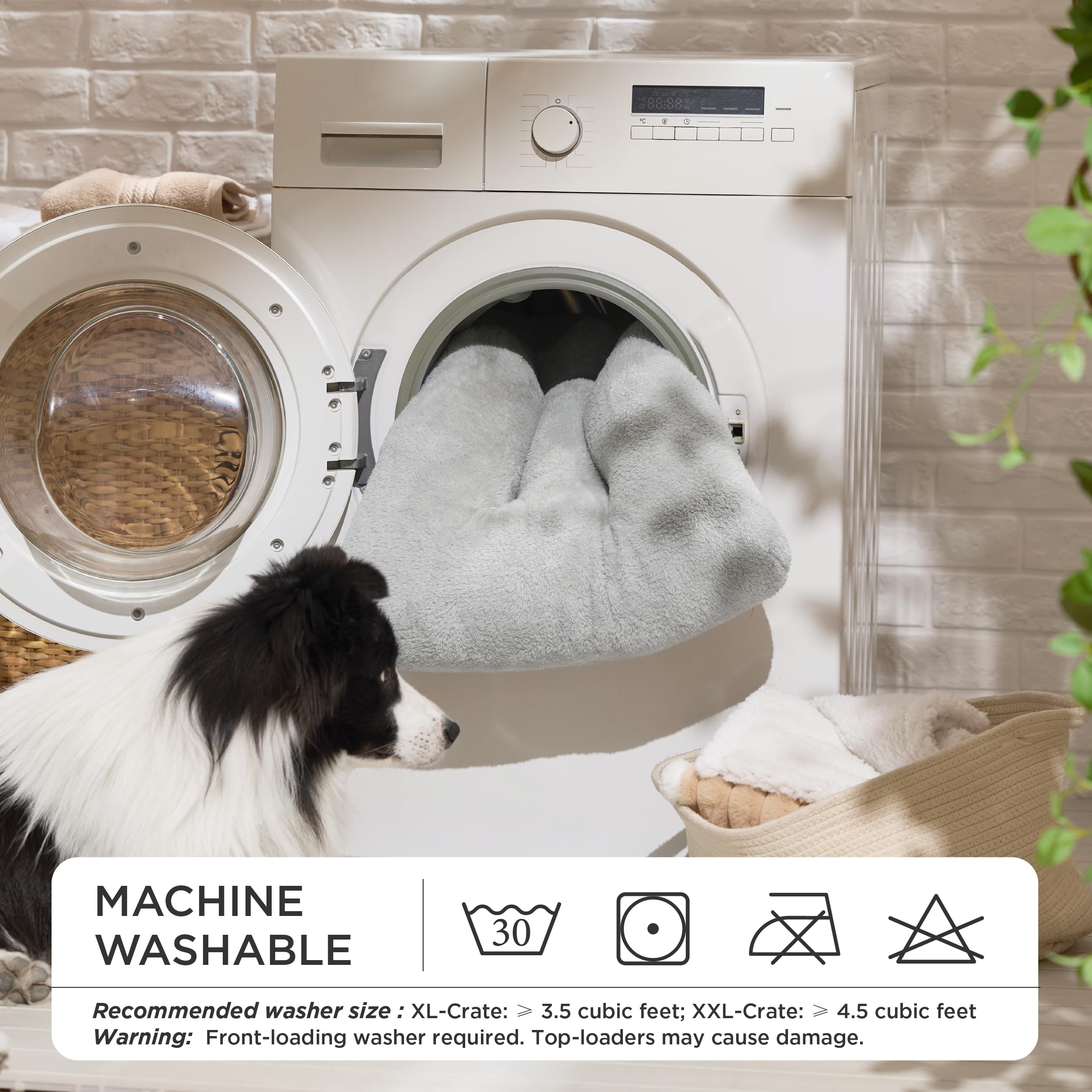 Bedsure Washable Dog Crate Bed gray inside view reveals roomy comfort for large breeds.