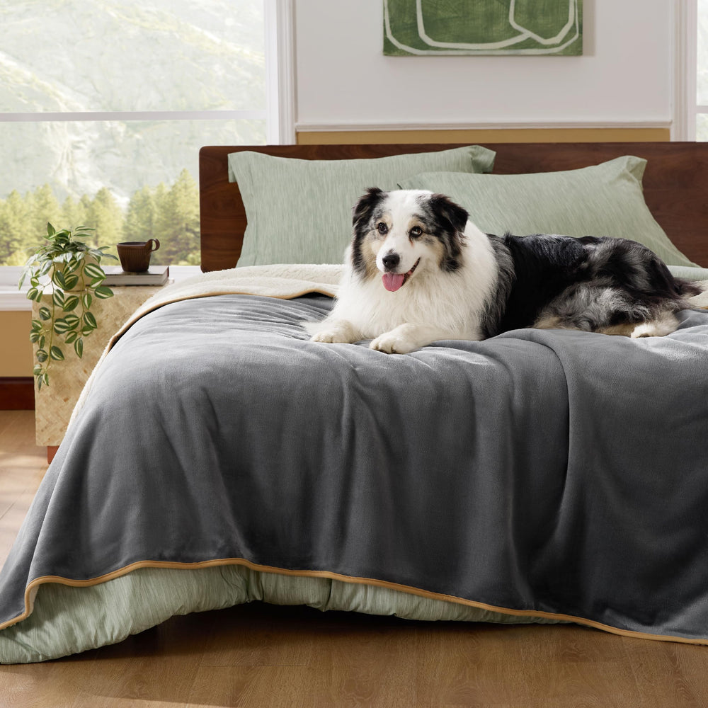 Bedsure waterproof blanket bed-sherpa-side close-up showing plush warmth
