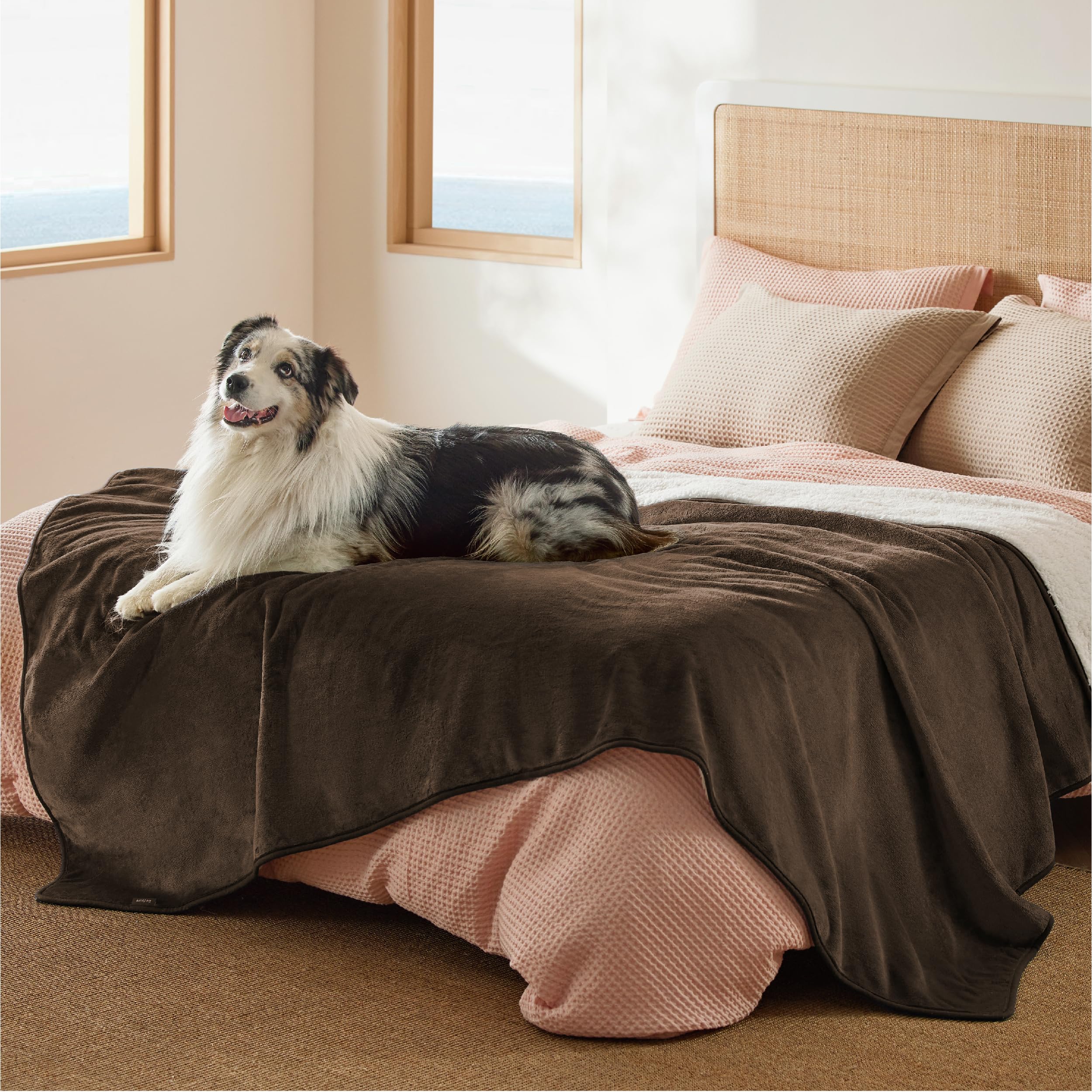 Bedsure Waterproof Blanket for Bed side view shows dual textures for cozy use