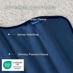 Bedsure waterproof blanket double-sided blue textures for decor and comfort.