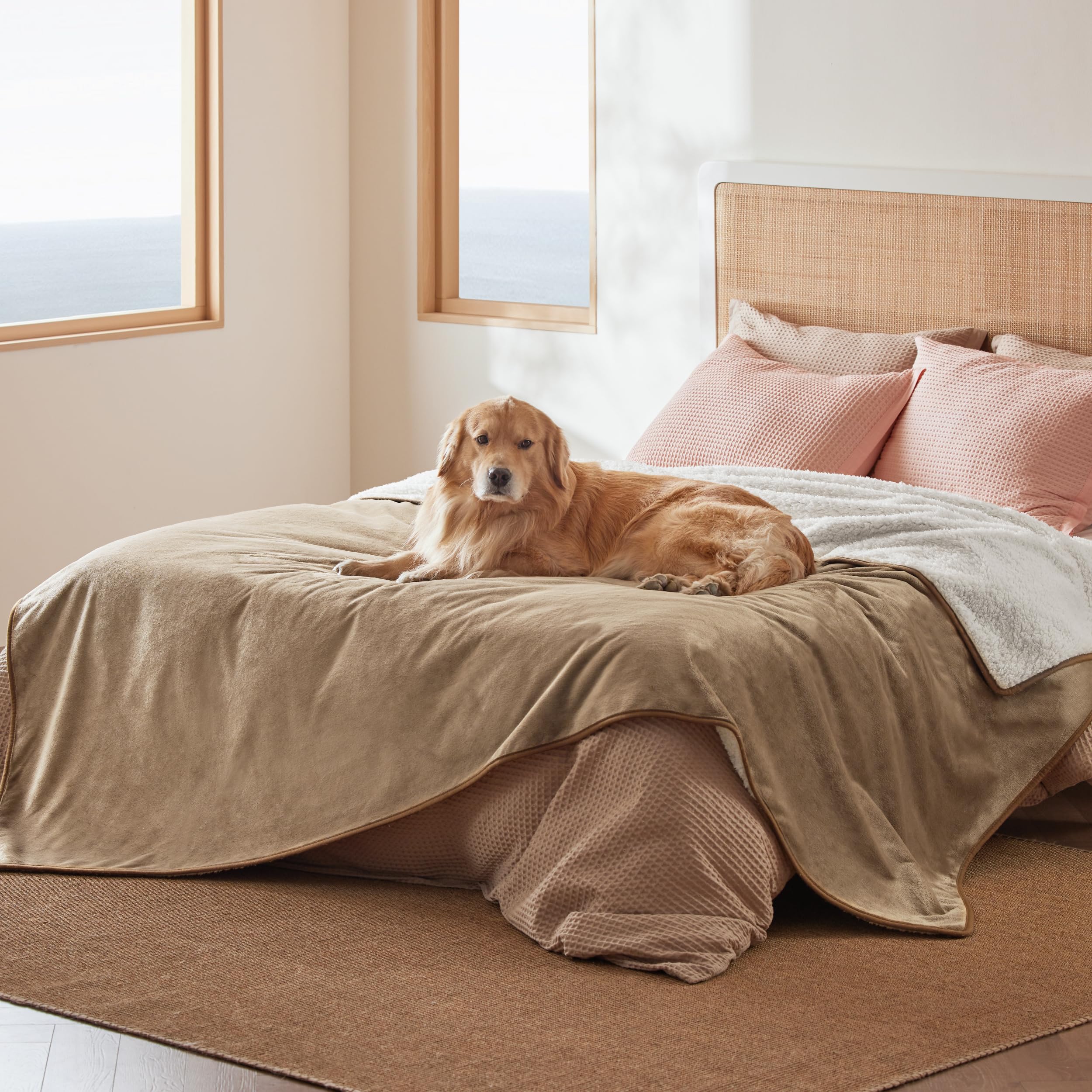 Bedsure waterproof blanket sherpa-side for warm comfort and furniture protection
