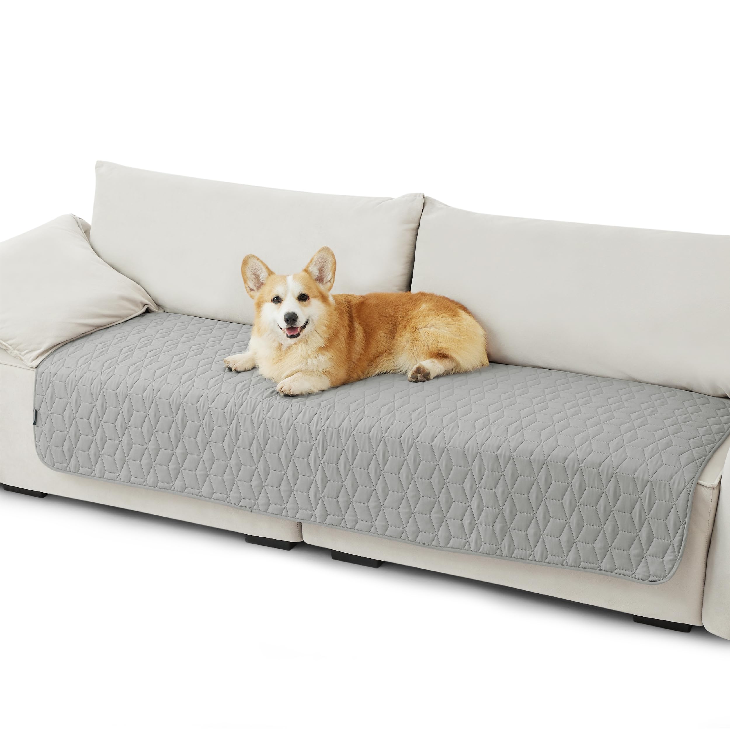 Bedsure waterproof-couch-cover on sofa protects against spills and pet messes.
