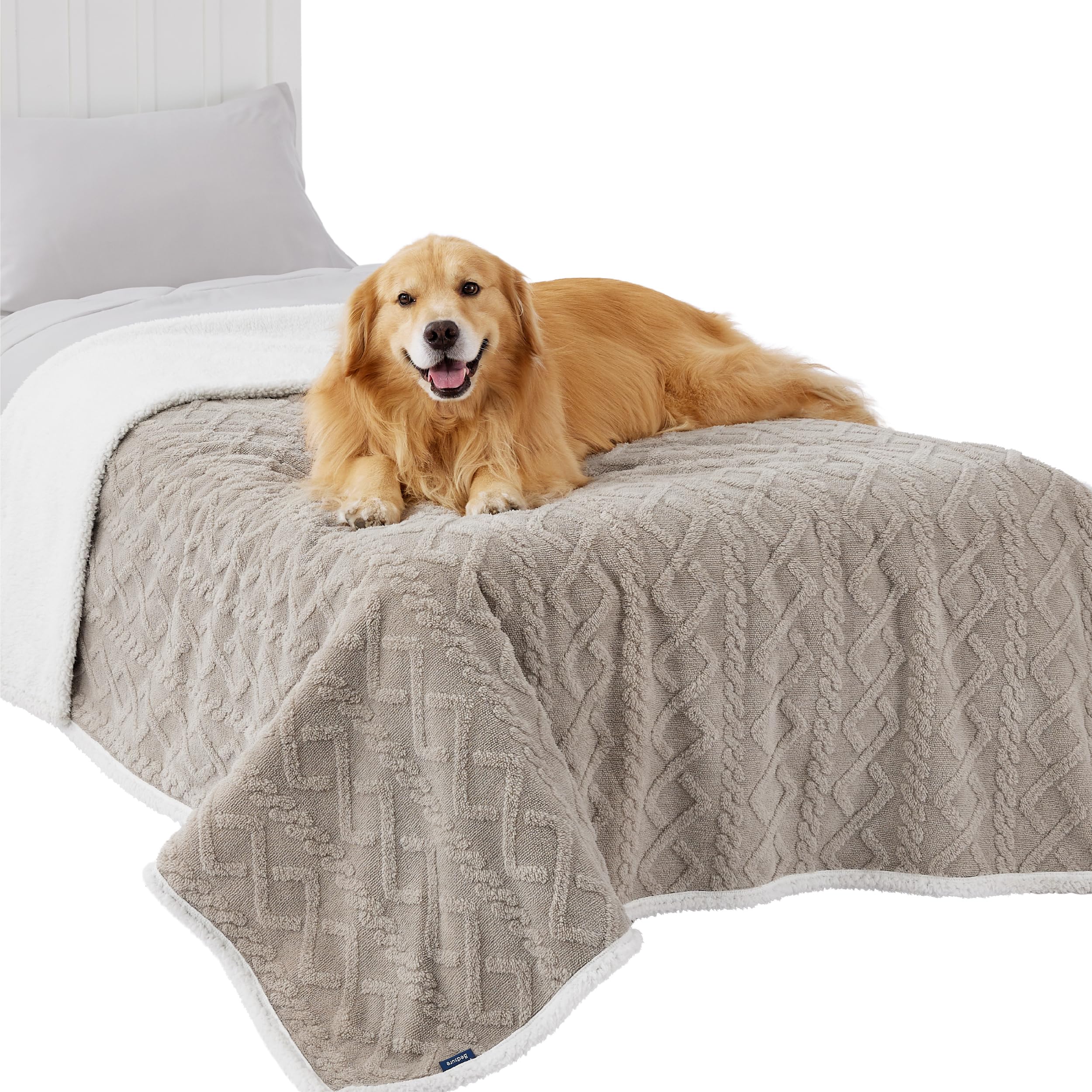 Bedsure waterproof dog blanket on sofa protects furniture from spills and fur