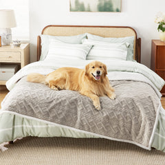 Bedsure waterproof dog blanket bed waterproofing close-up protects furniture.