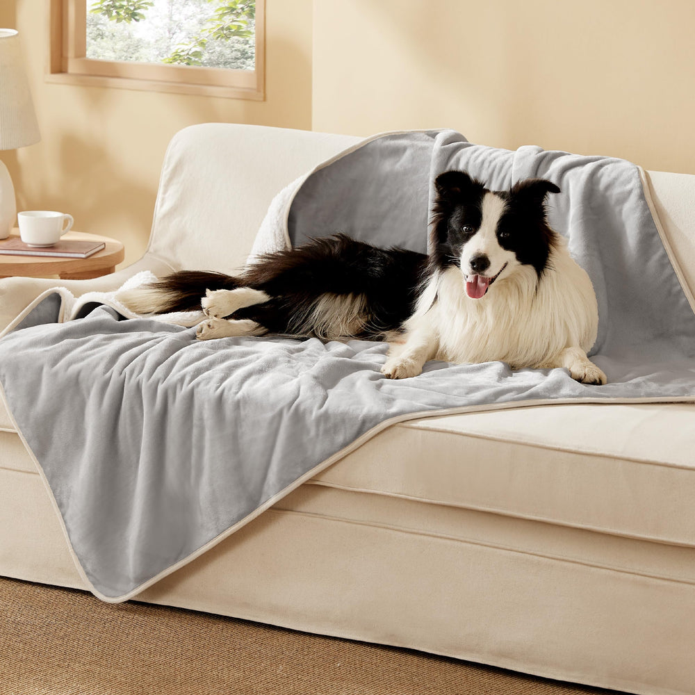 Bedsure waterproof dog blanket outer view showing furniture protection and style