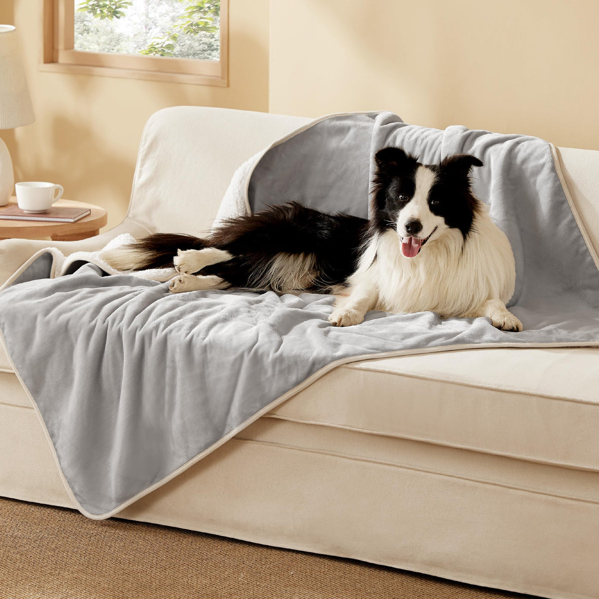 Bedsure waterproof dog blanket outer view showing furniture protection and style