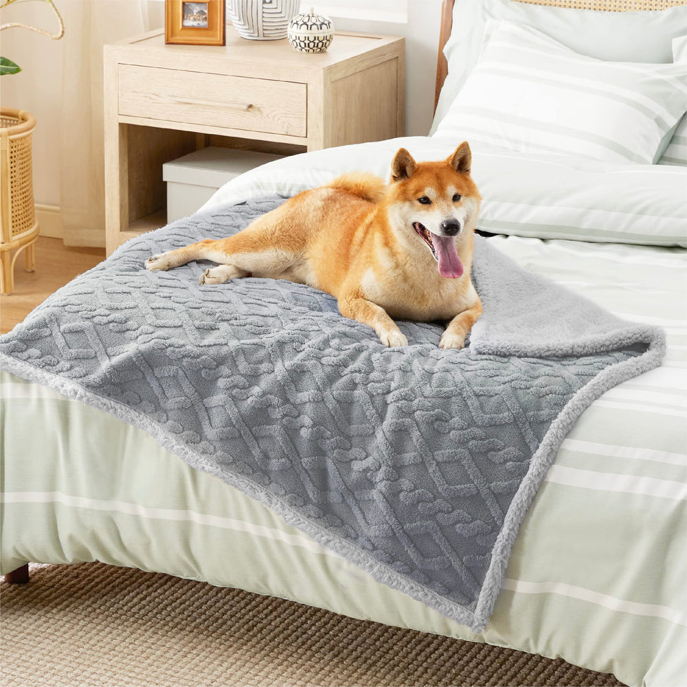 Bedsure portable-travel ready image shows lightweight blanket for trips with pets