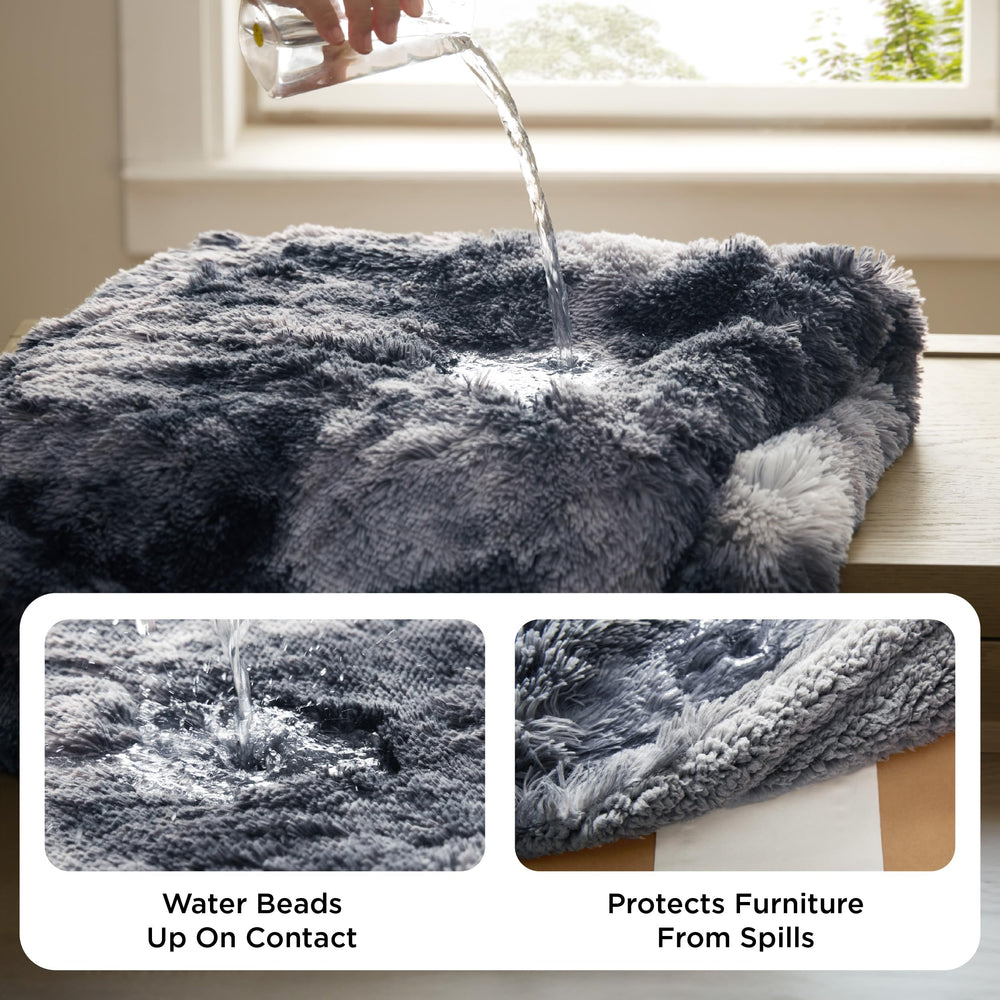 Bedsure waterproof dog blanket reversible fur-side view for calming warmth.