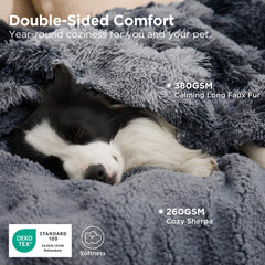 Bedsure waterproof dog blanket sherpa side close-up showing plush softness.