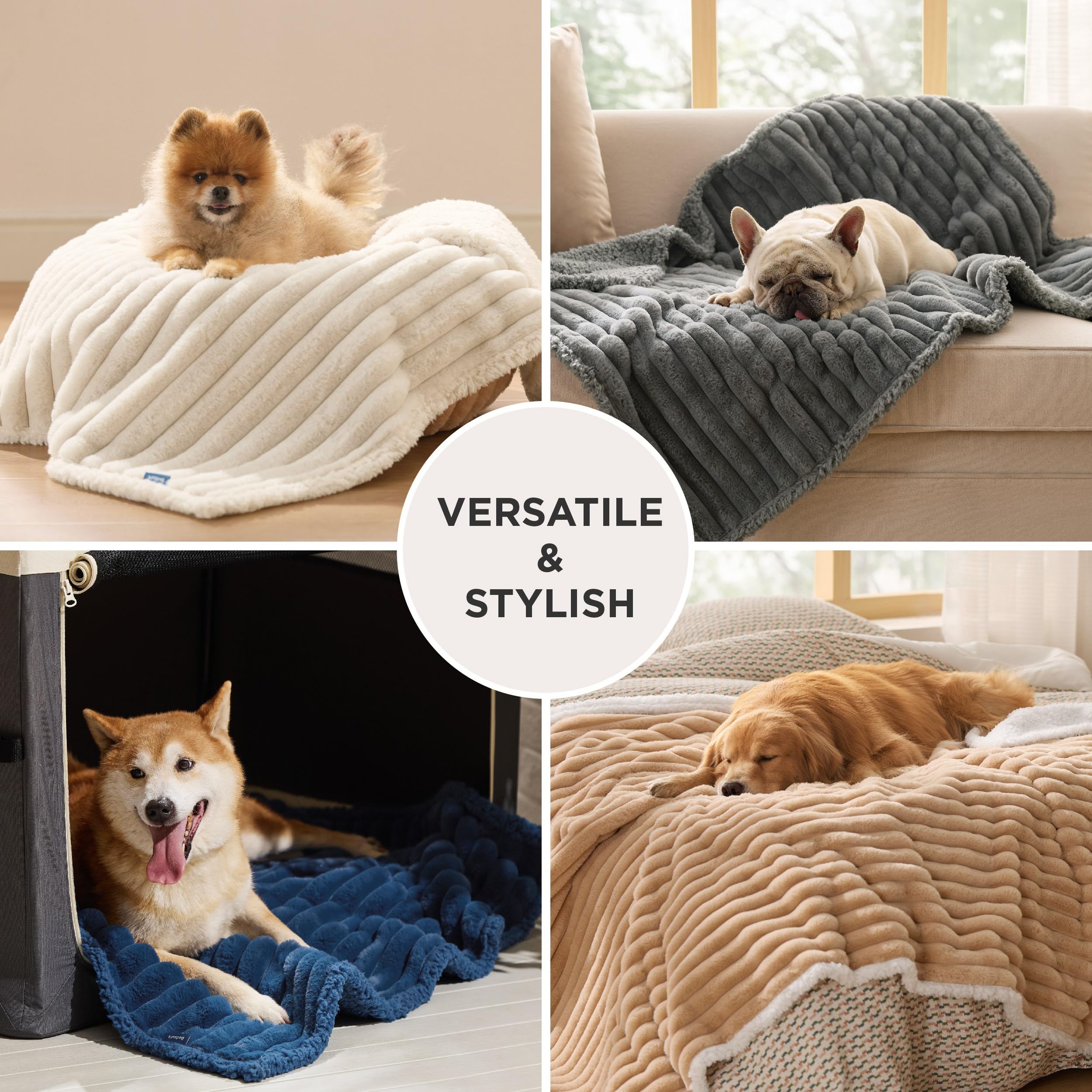 Bedsure waterproof dog blanket lining image highlights spill protection and easy-clean design