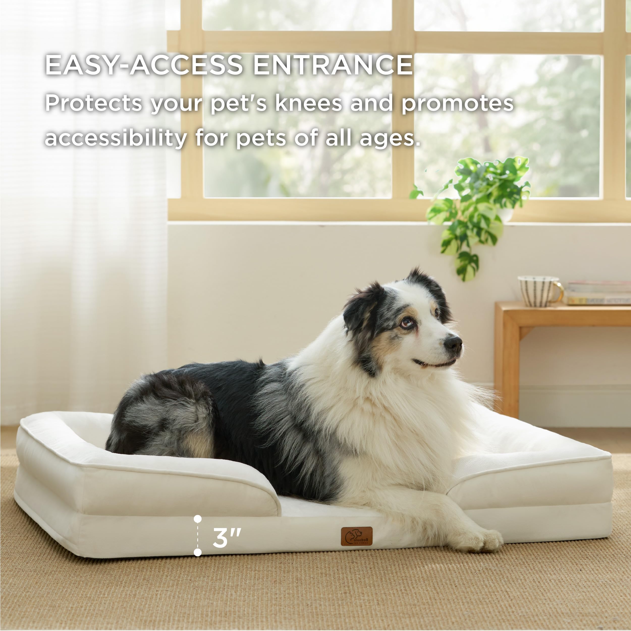 Bedsure XL orthopedic dog bed bolster detail emphasizes head and neck comfort