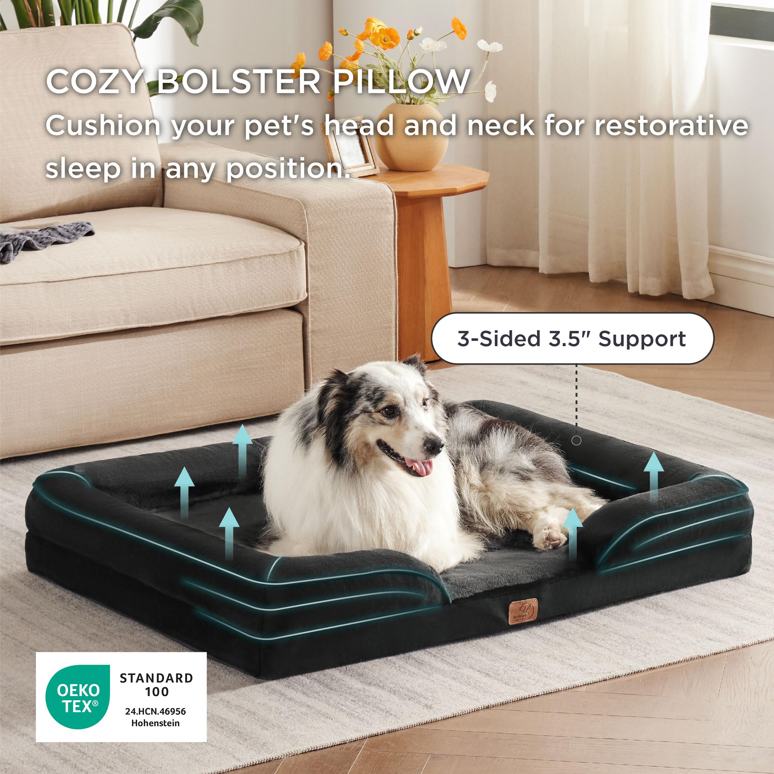 Bedsure dog bed waterproof cover protects foam from spills and is easy to wipe.