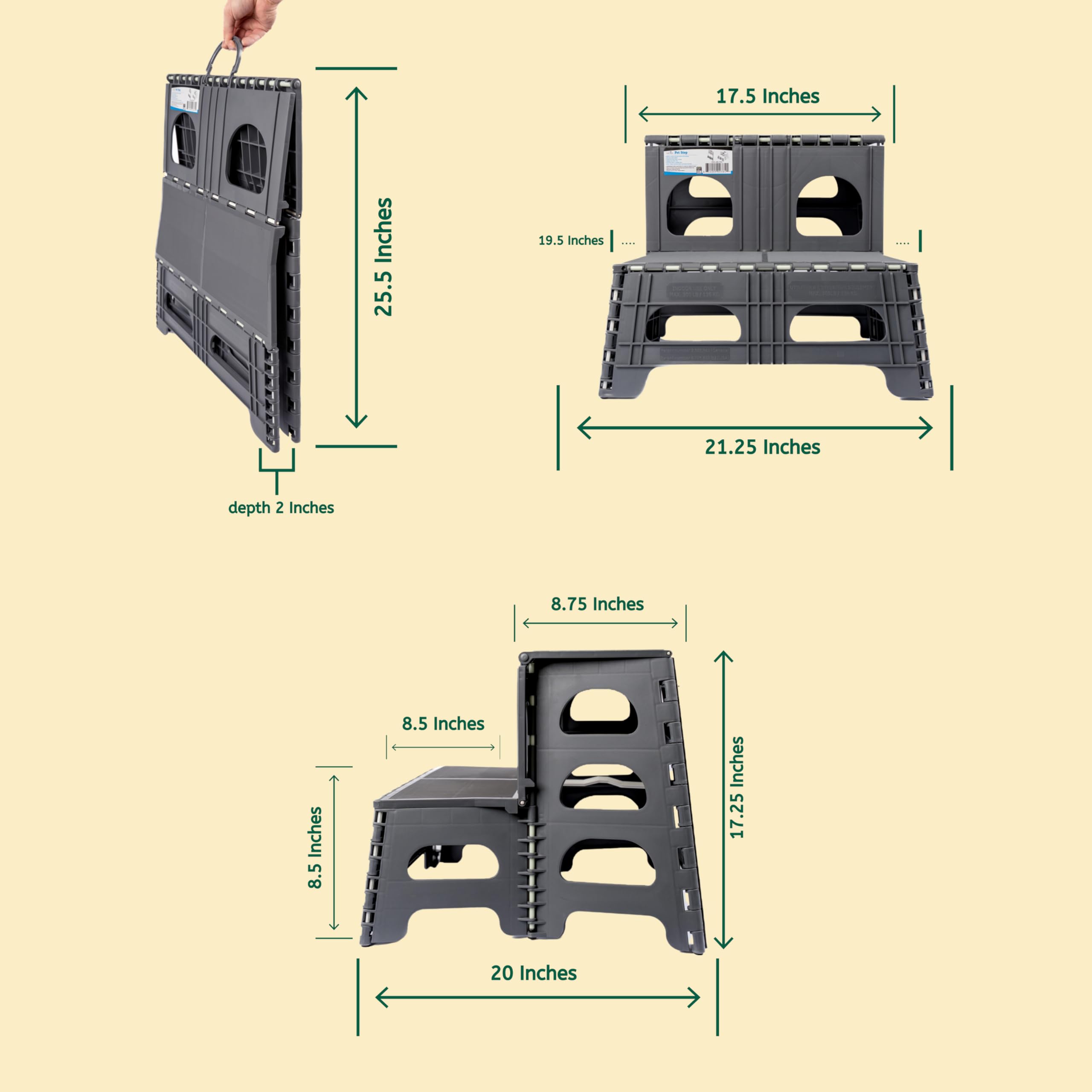 Bee Neat 2 Step stairs support up to 300 lbs for heavy pets.
