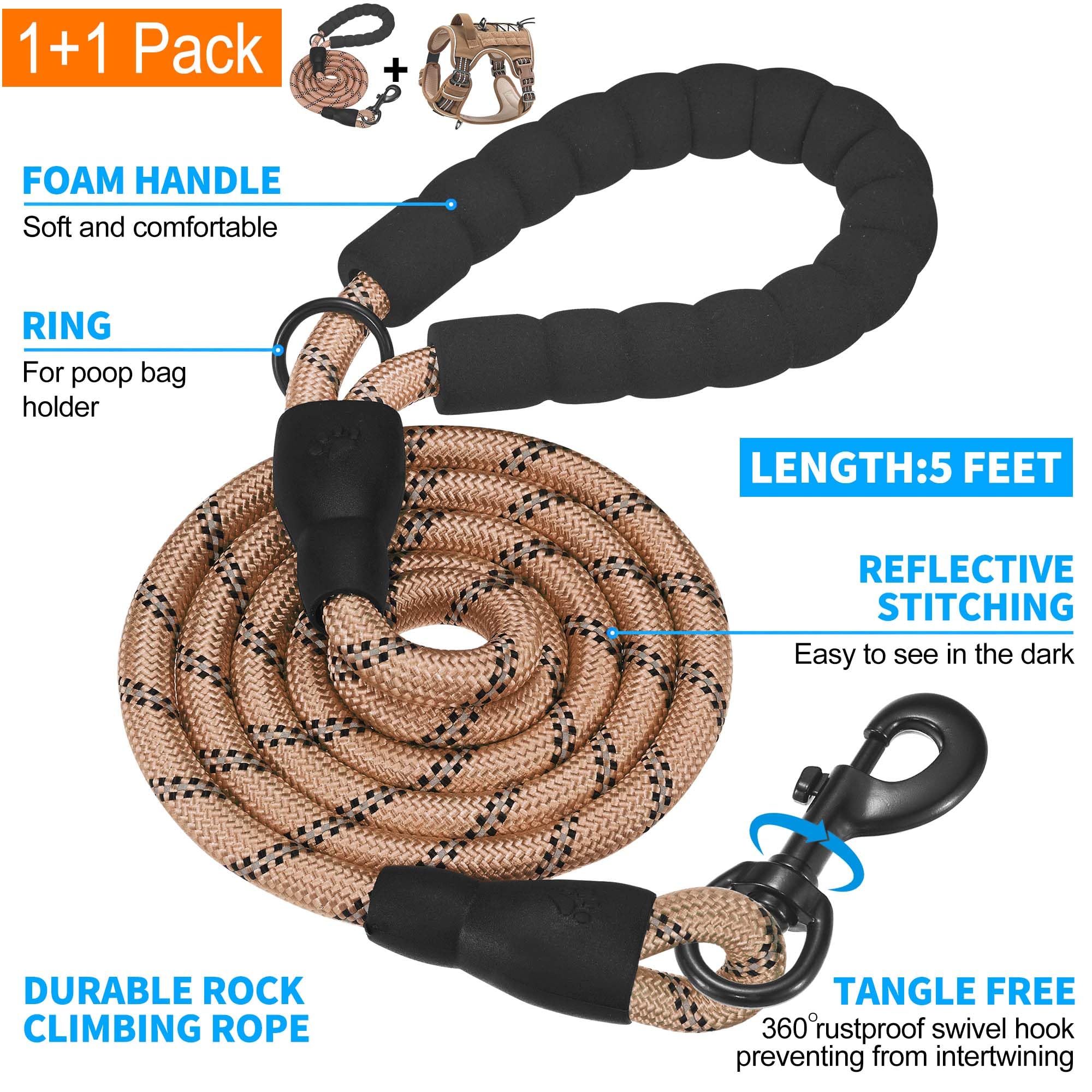 Beebiepet 5ft leash with foam handle enhances comfortable control during walks.
