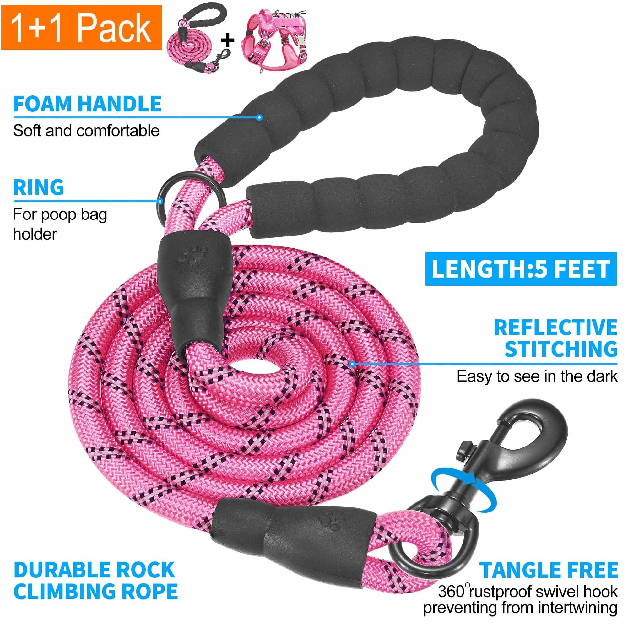 Beebiepet bonus five-foot leash with foam handle for added comfort