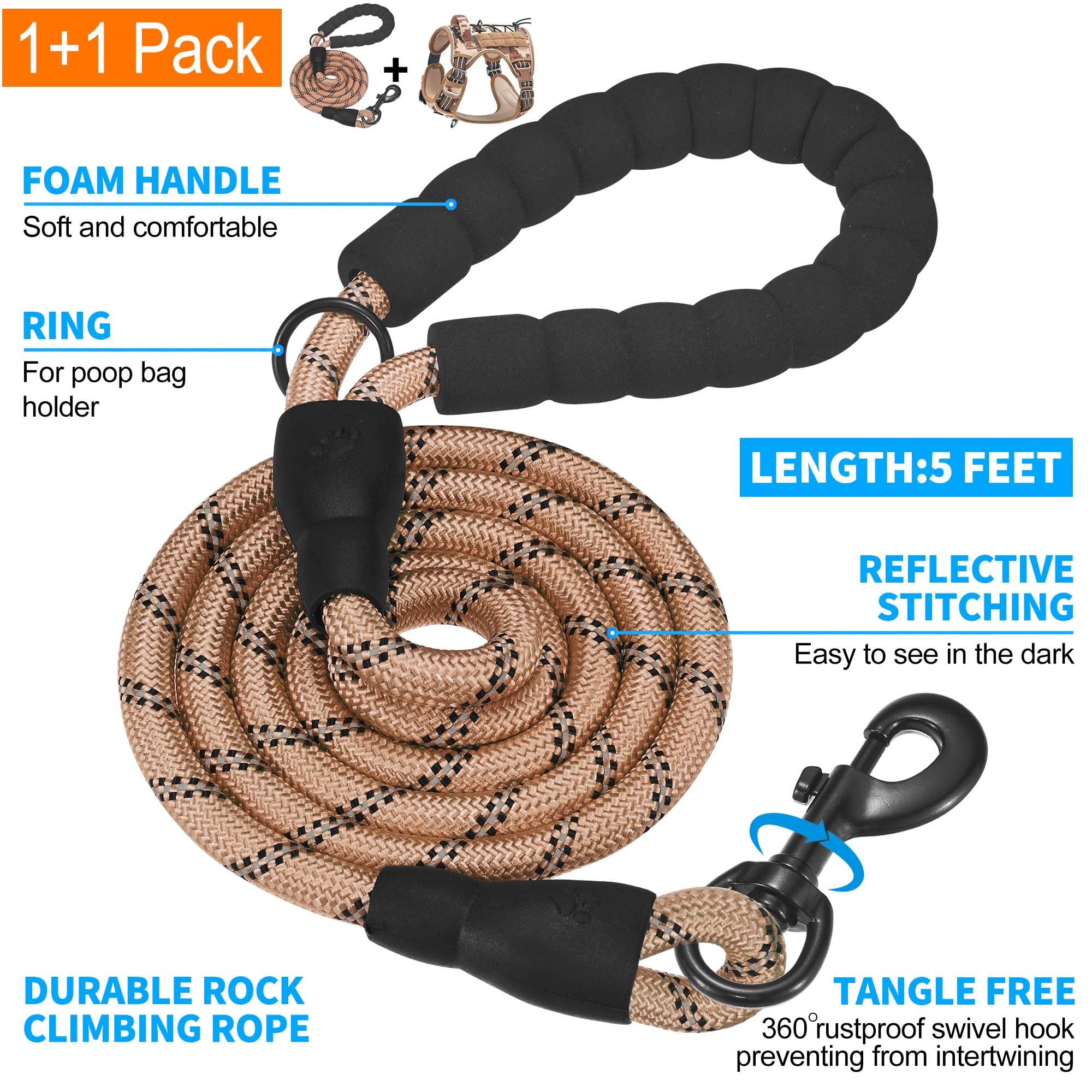 Beebiepet harness with 5ft leash demo showing foam handle comfort