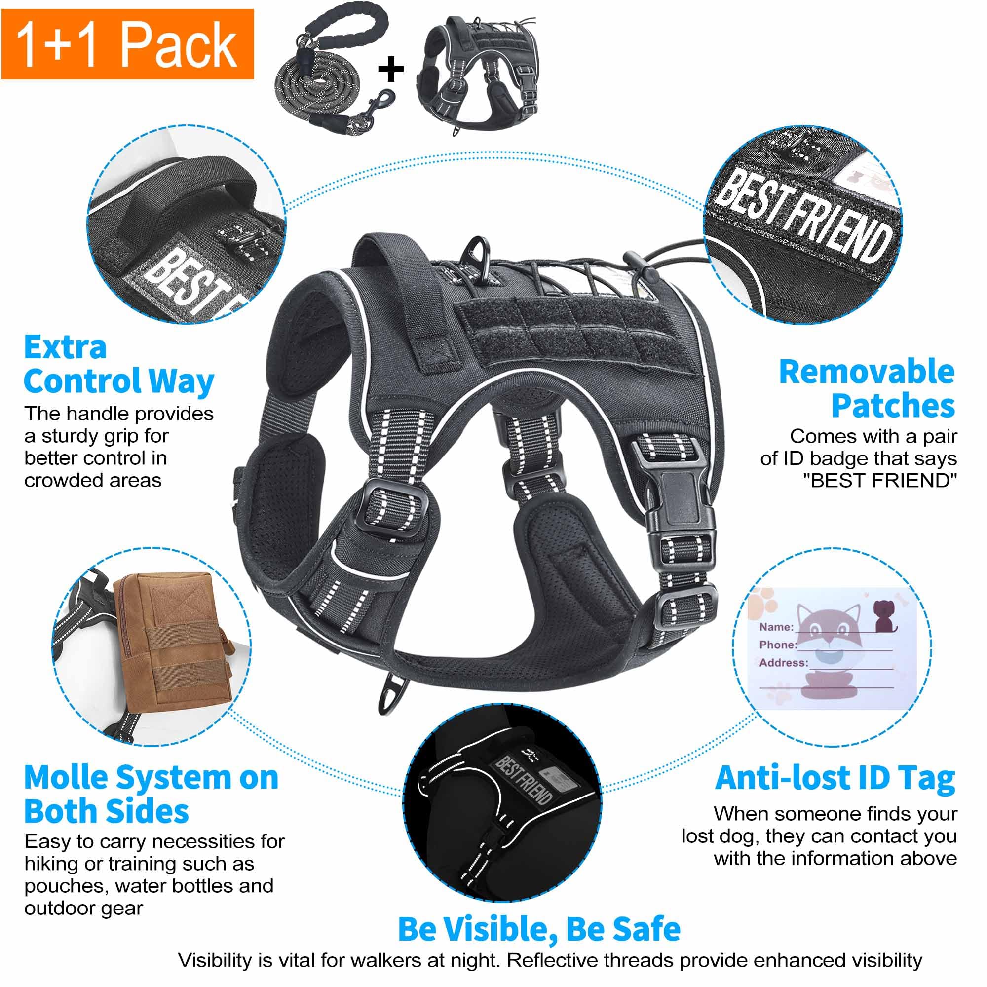Beebiepet heavy-duty harness with ID tag area supports easy dog recovery and owner contact