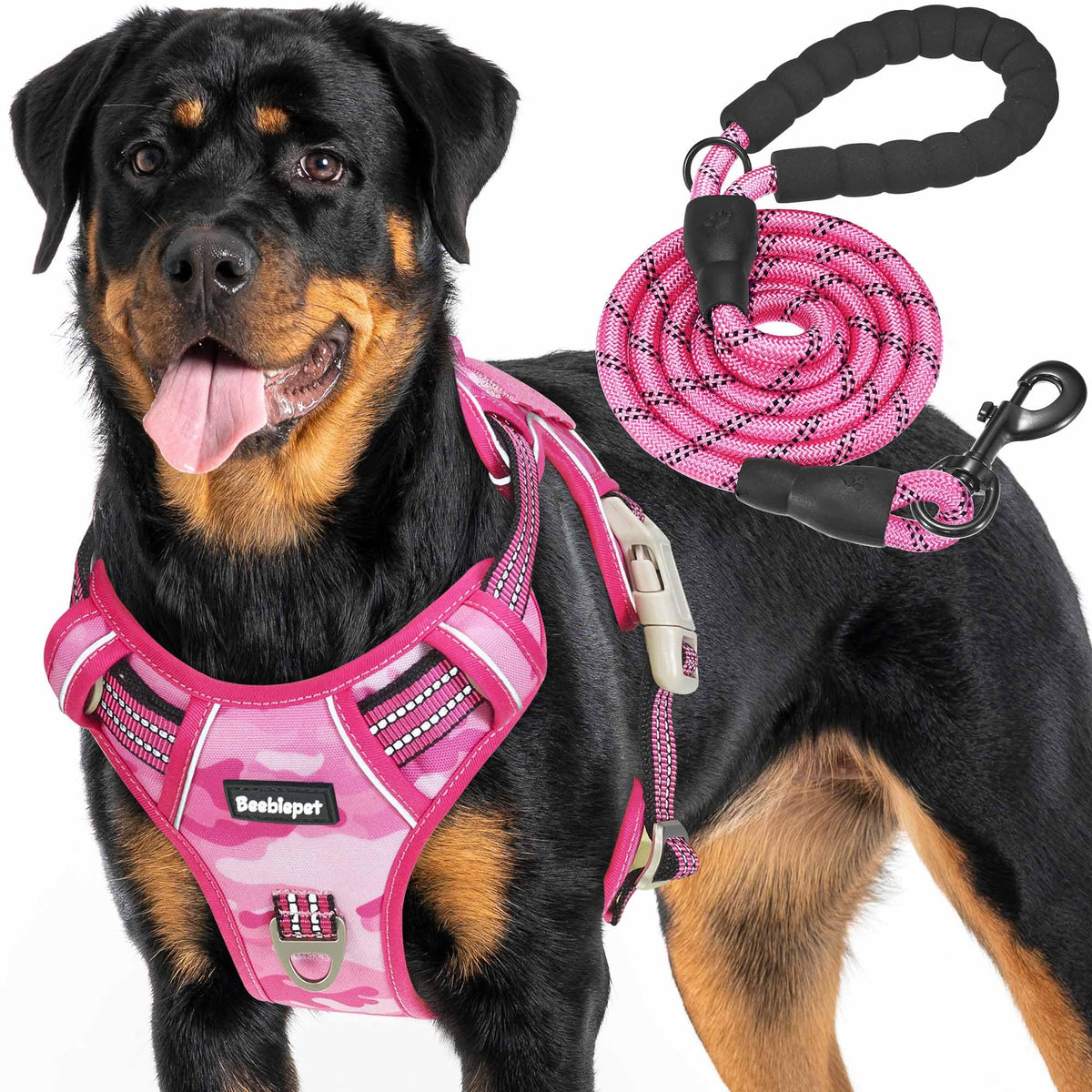 Beebiepet heavy-duty tactical dog harness for large dogs with sturdy rings for secure control