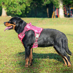 Beebiepet heavy-duty harness side view with pink camo MOLLE for outdoor gear.