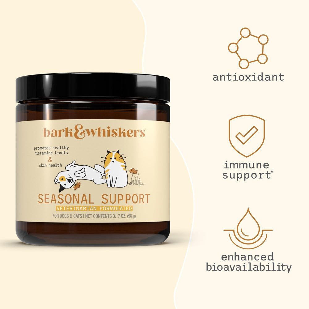 Dr. Mercola Bark & Whiskers beef liver-flavored powder in a pet dish.
