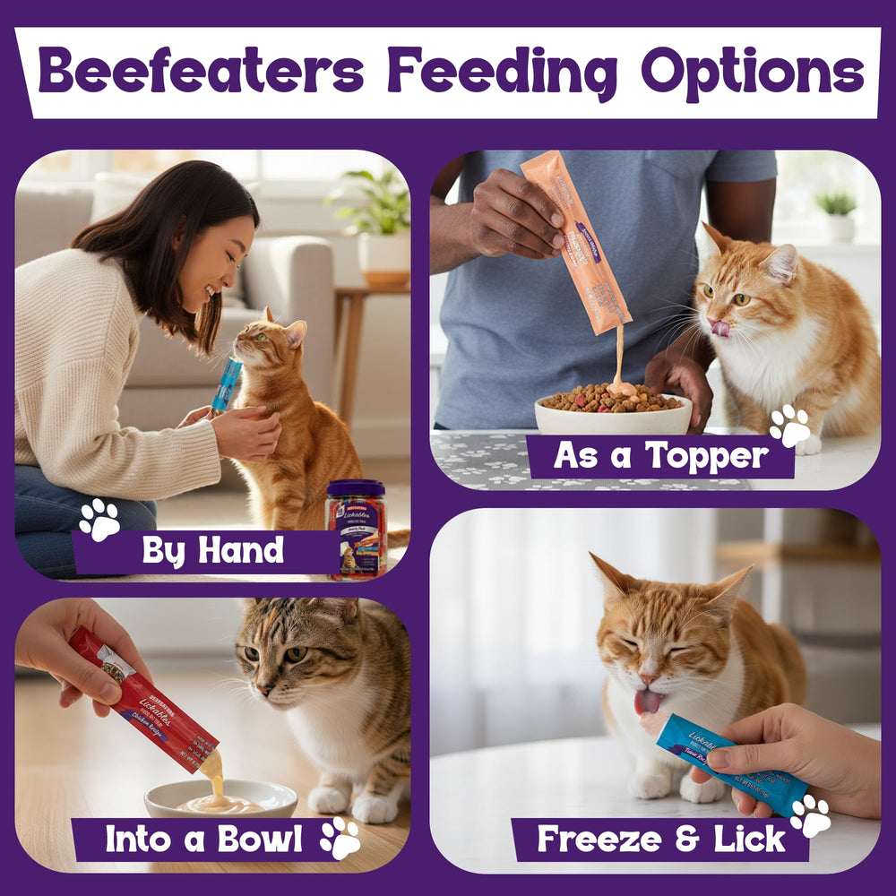 Beefeaters cat treats reseal container keeps flavor fresh between servings.