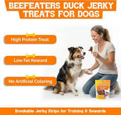 Beefeaters tiras de pato secas, textura masticable para sesiones de adiestramiento