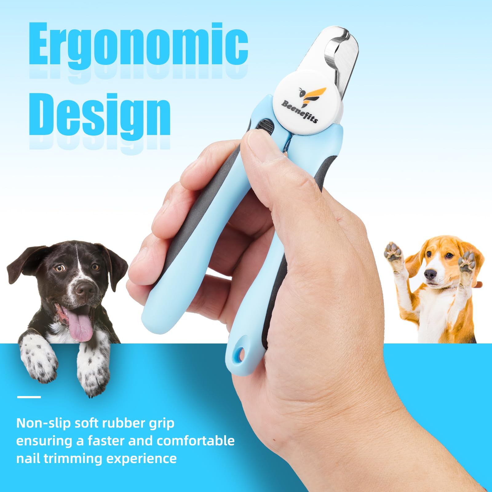 Beenefits large dog nail clippers hidden nail file for post-trim smoothing.