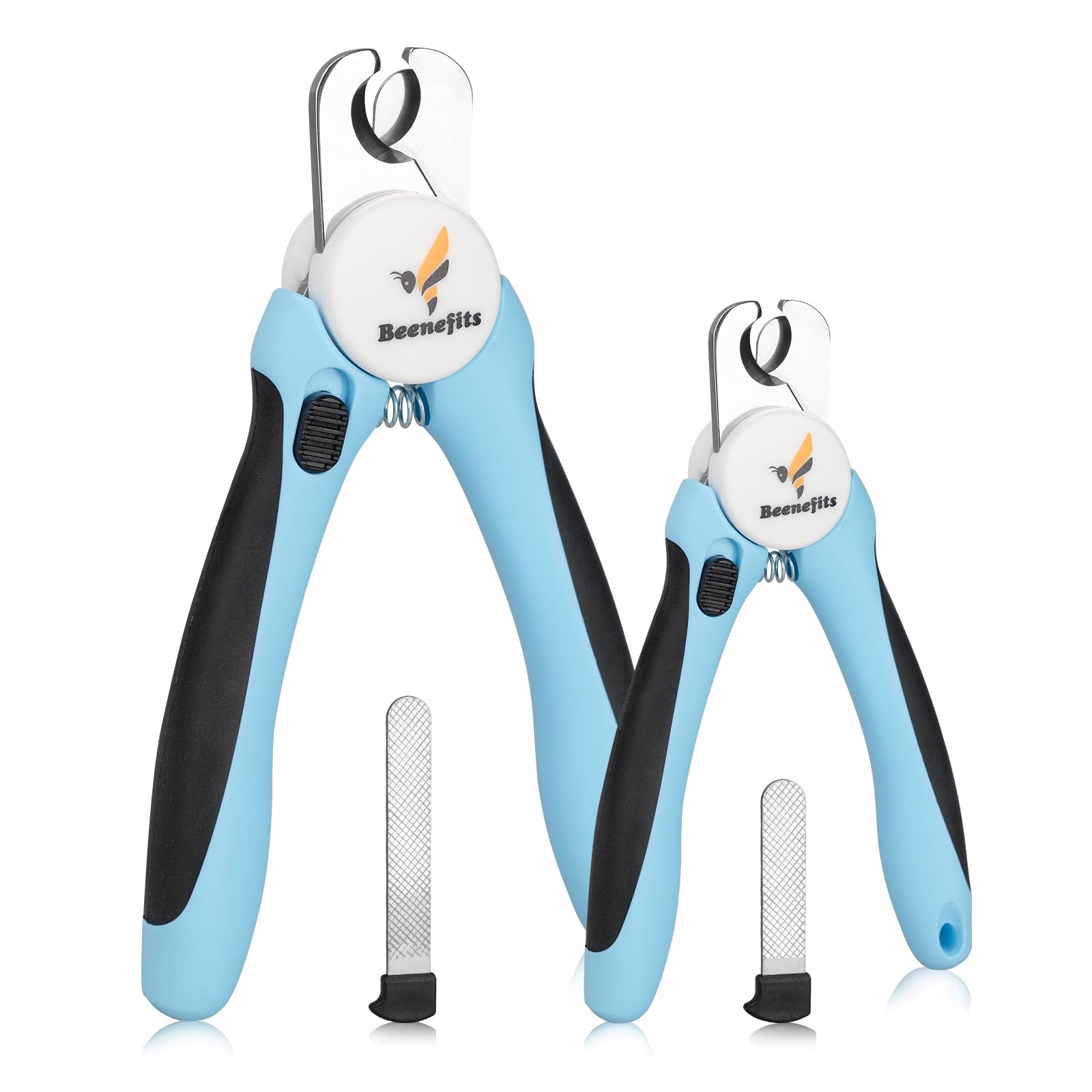Beenefits large dog nail clippers size label shows Large and Medium options.
