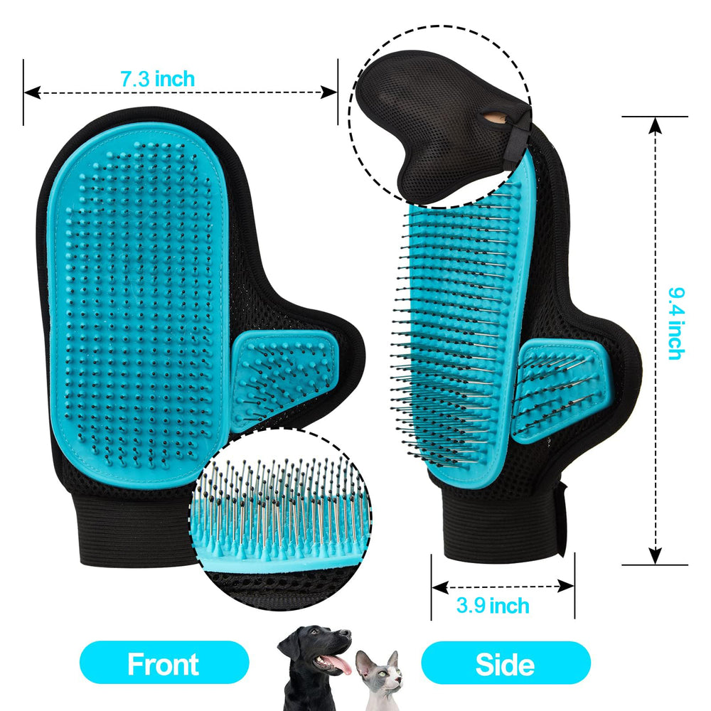 Beenefits right-hand blue glove provides petting massage and coat care in one touch