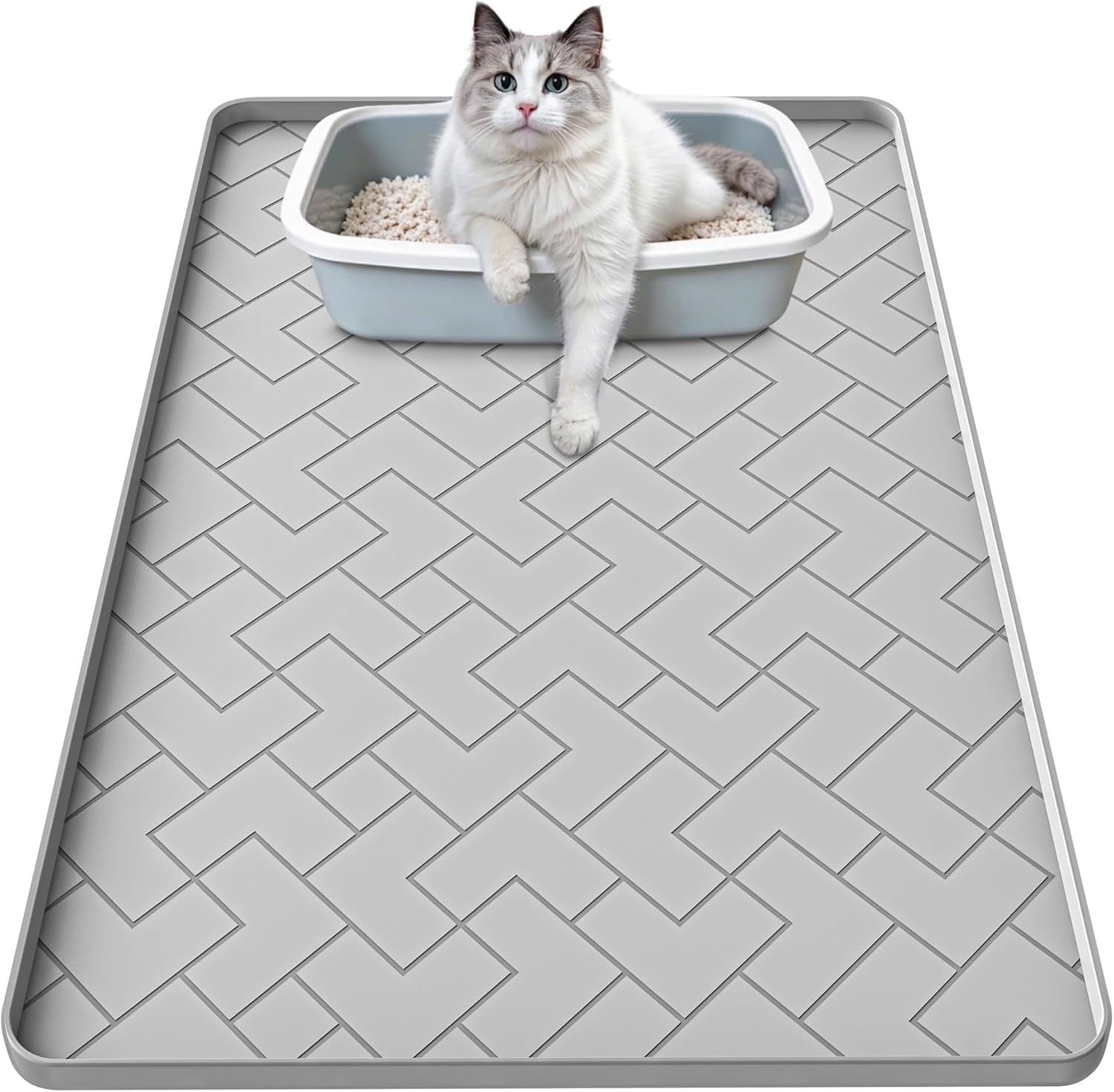 Beenxmyy silicone cat litter mat top view reduces litter tracking and shows the 24x16 gray surface.