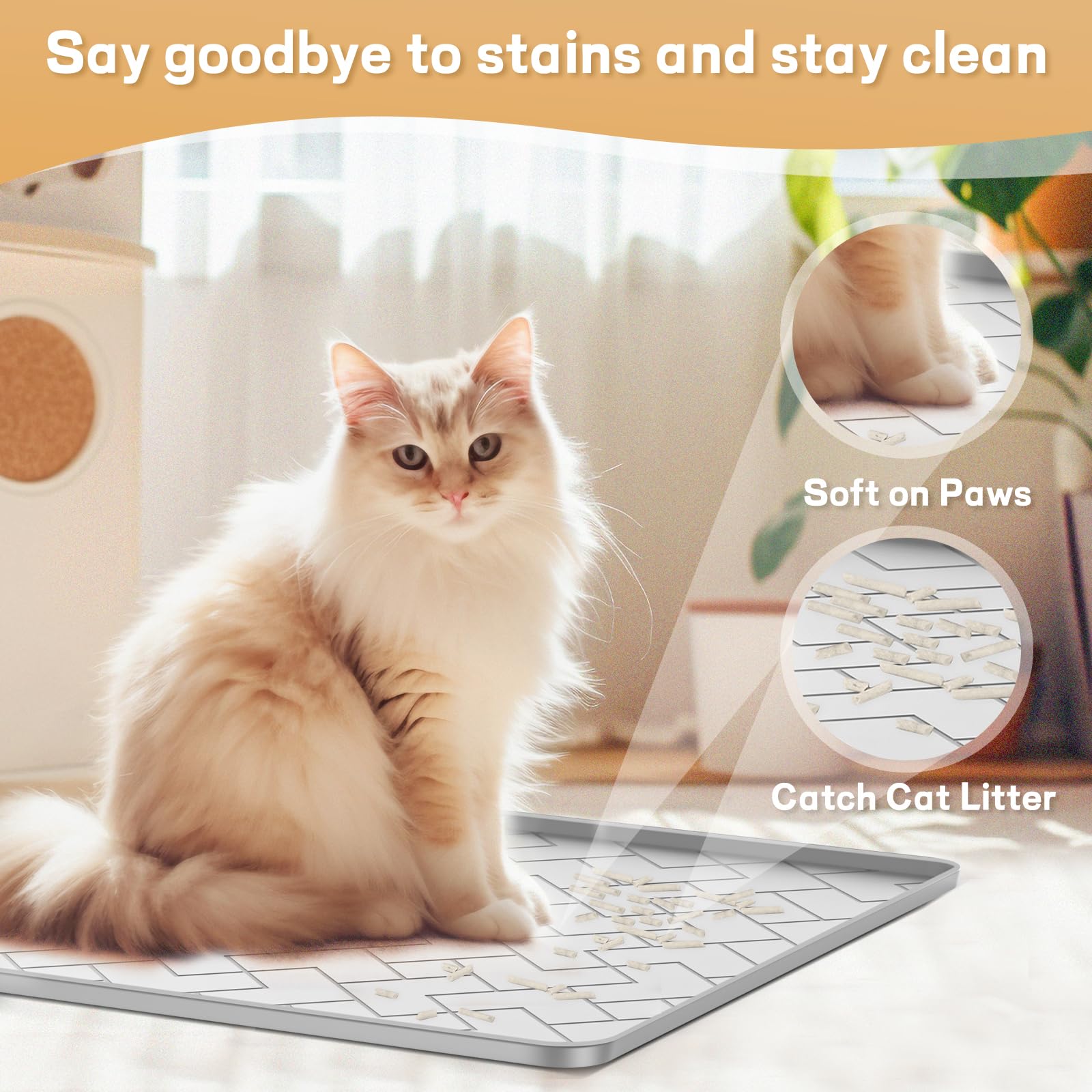 Beenxmyy silicone cat litter mat on floor showing spill protection and floor cleanliness.
