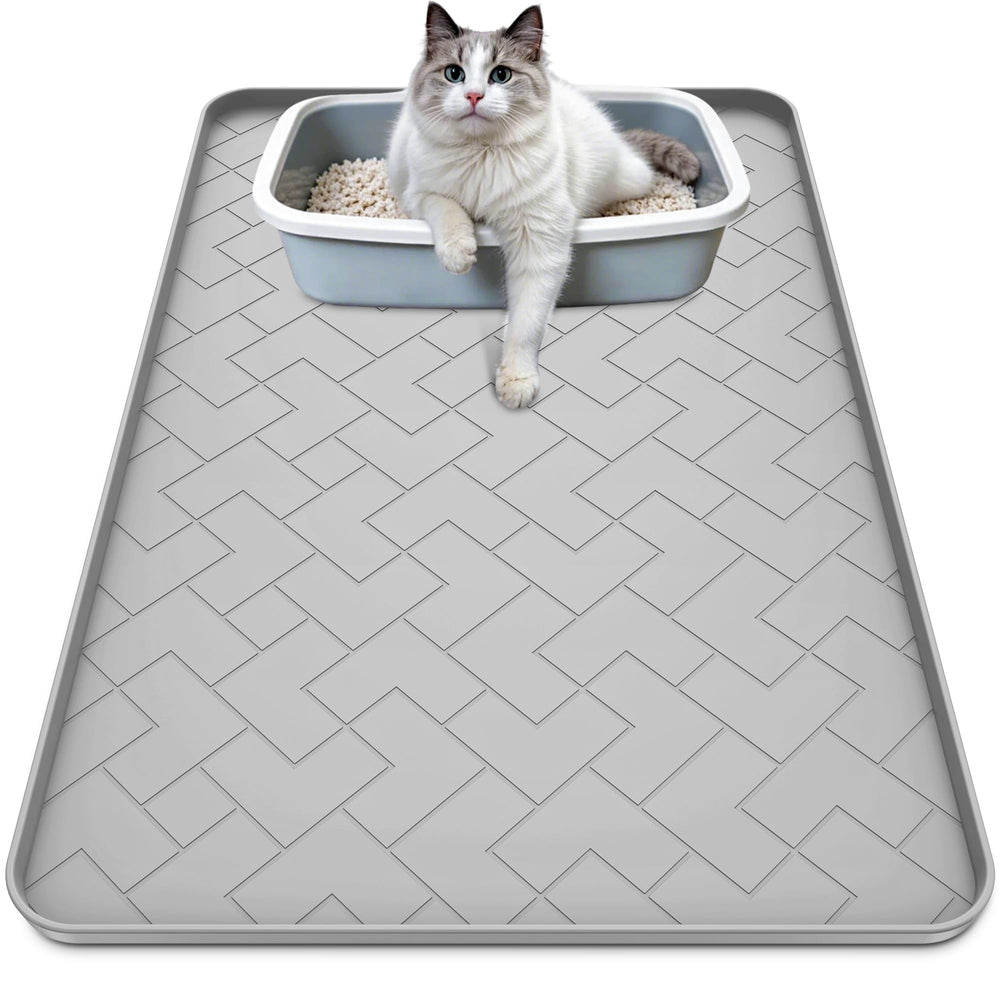 Beenxmyy silicone cat litter mat 41x29 front view highlighting non-slip surface and floor protection.