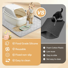 Beenxmyy silicone cat litter mat with raised edges demonstrates leak-proof protection for clean floors.