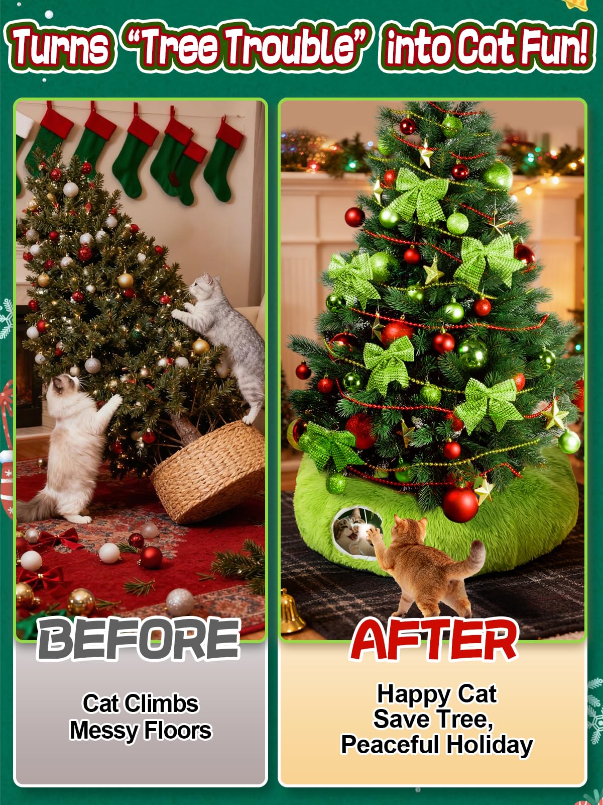 Beeplove Christmas tree protector in plush green adds warmth and neat décor