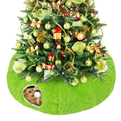 Beeplove green fluffy cat tunnel tree-skirt protects the tree while inviting play