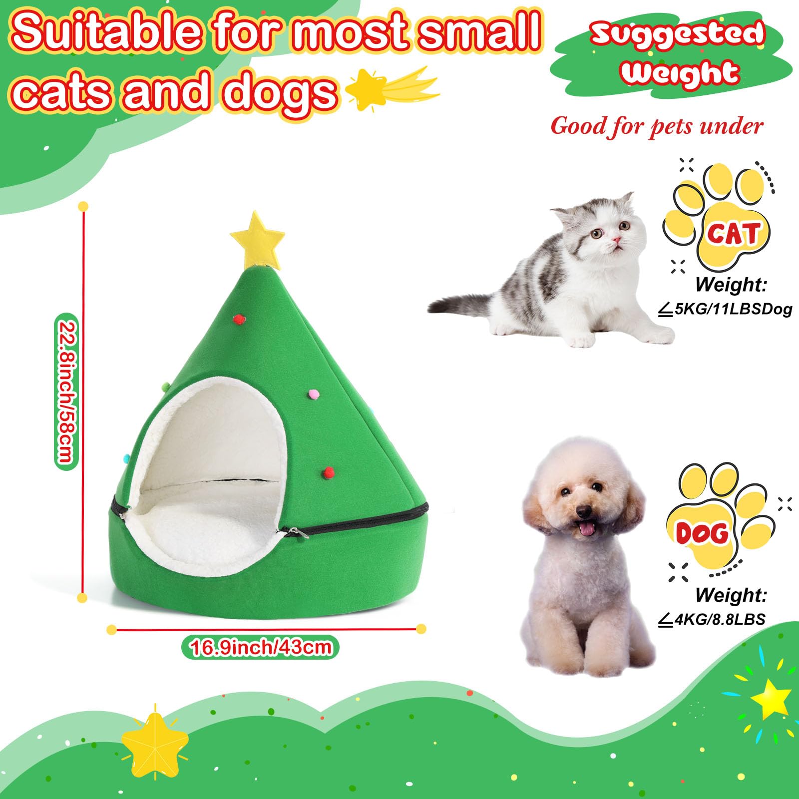 Beeveer Green Christmas Tree Cat House front view with festive green design