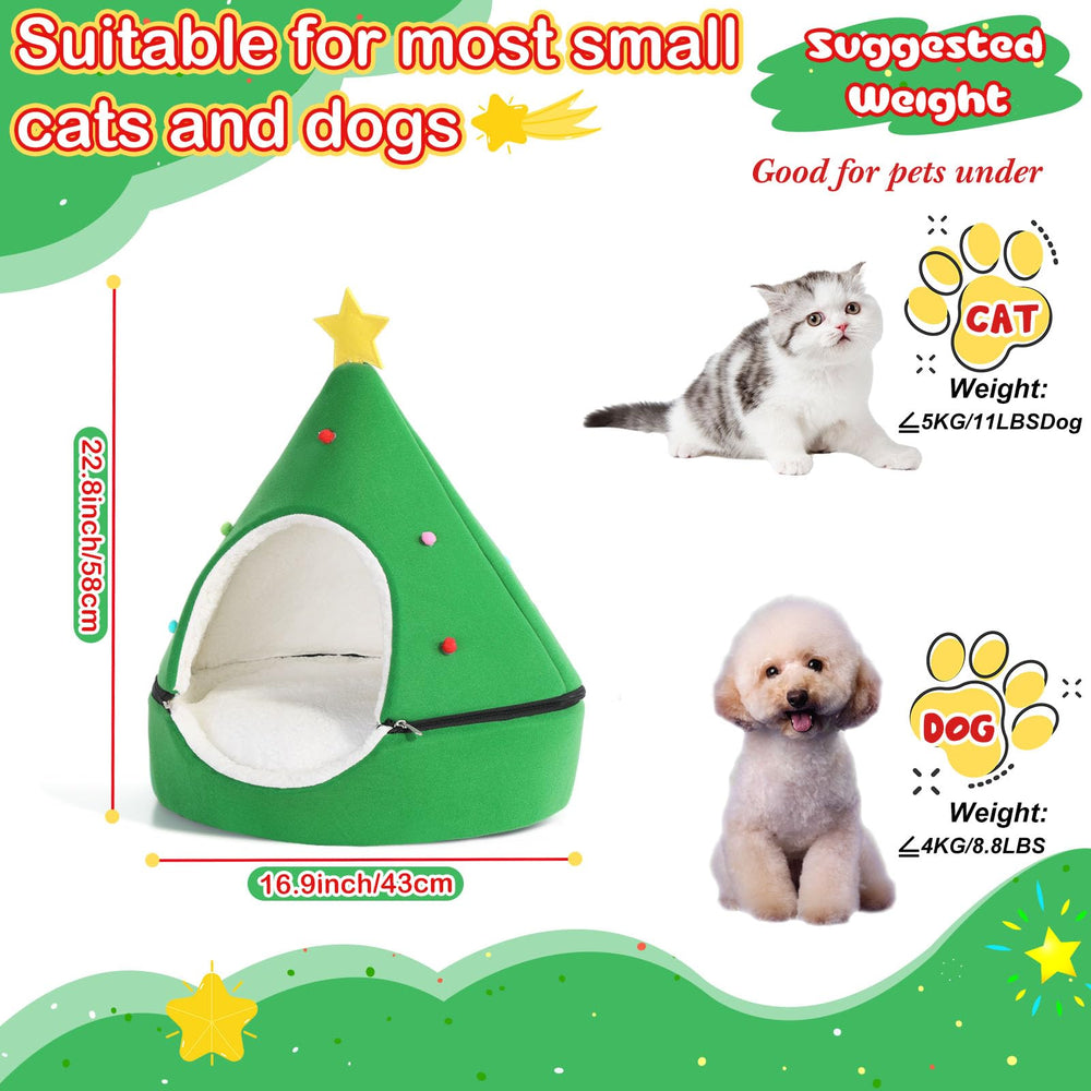 Beeveer Green Christmas Tree Cat House front view with festive green design