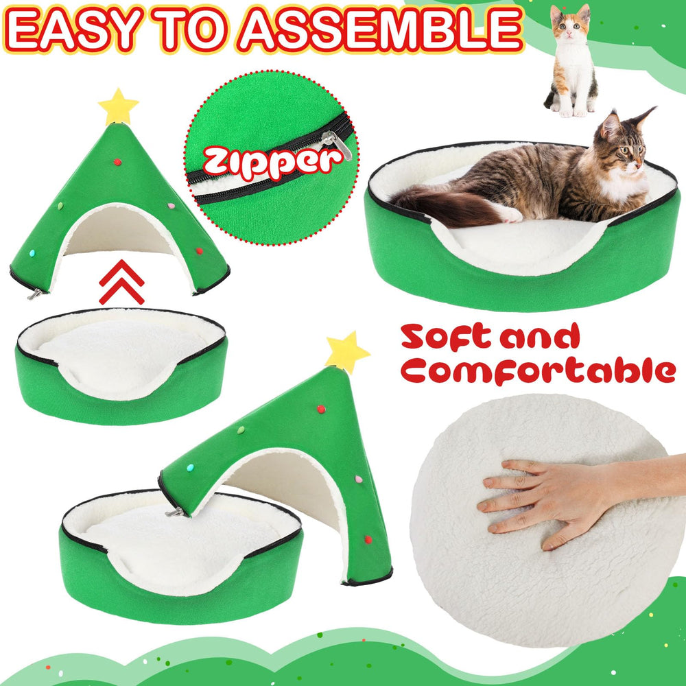 Beeveer Green Christmas Tree Cat House interior padding for warm comfort