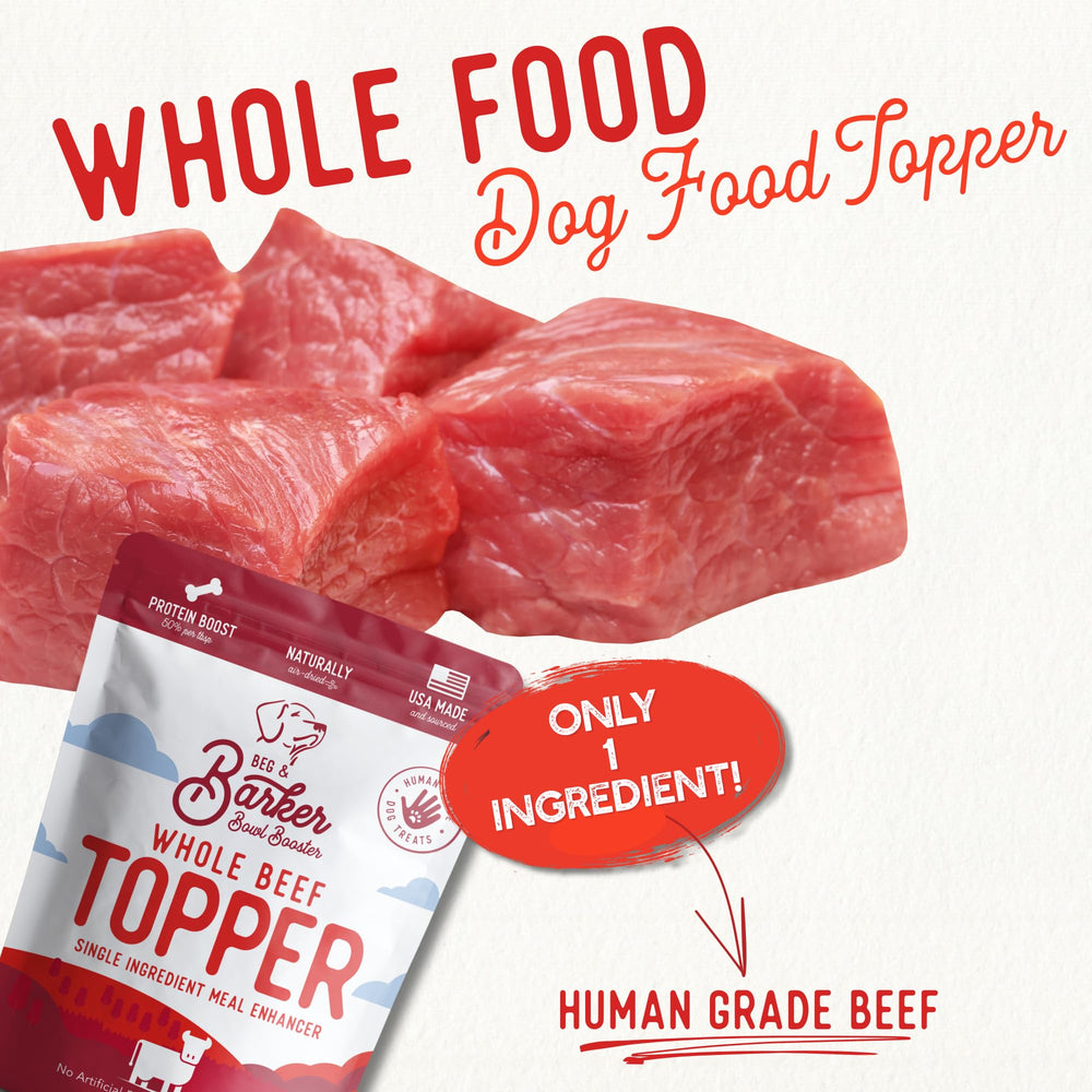 Beg & Barker beef chunks closeup shows single-ingredient real beef topping