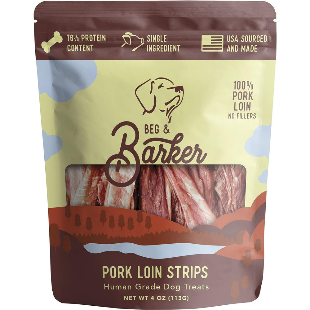Beg & Barker dog treat bag with grain-free formula on kitchen counter.