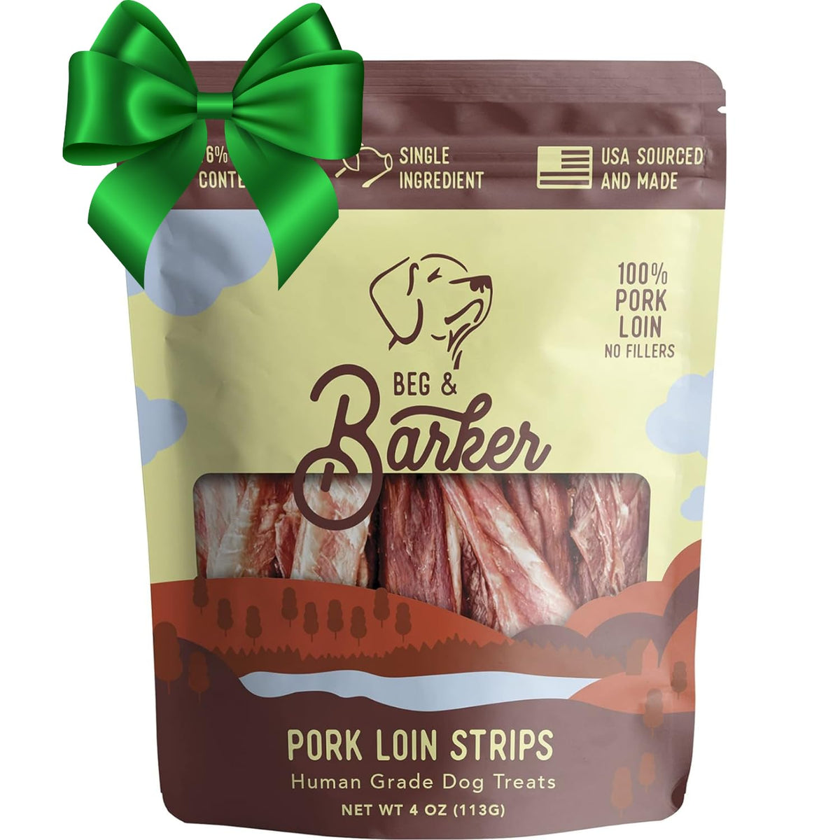 Beg & Barker pork jerky packaging highlights USA-made quality and high-protein rewards.