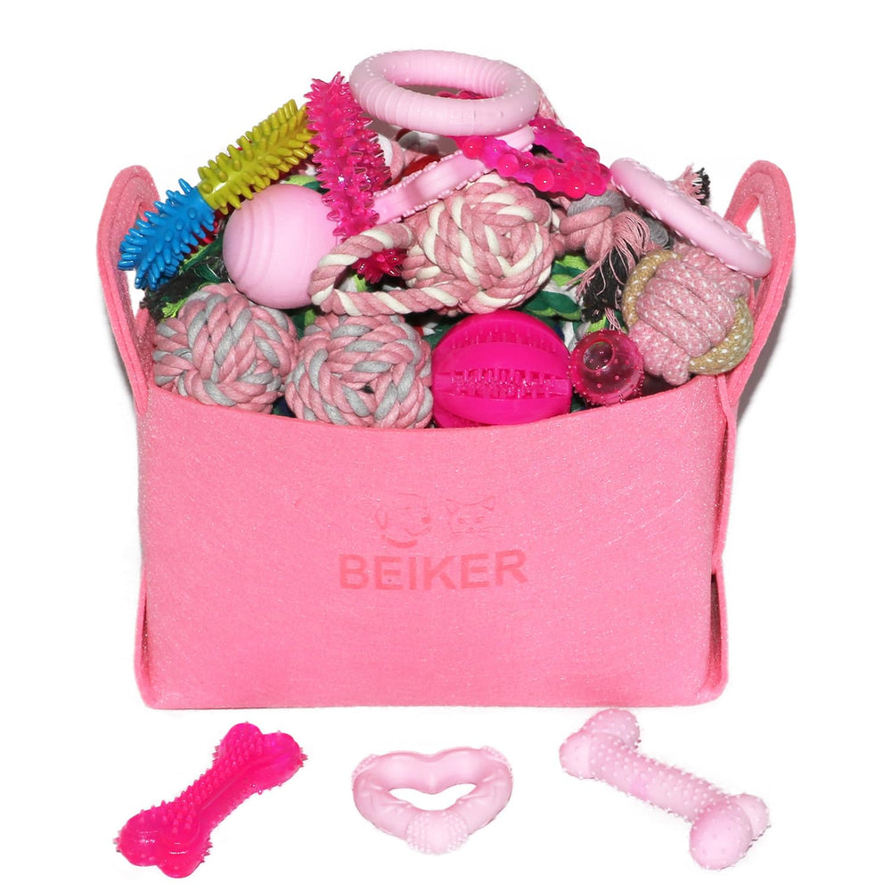 Beiker 20-pack pink puppy chew toys package for interactive play and teething relief