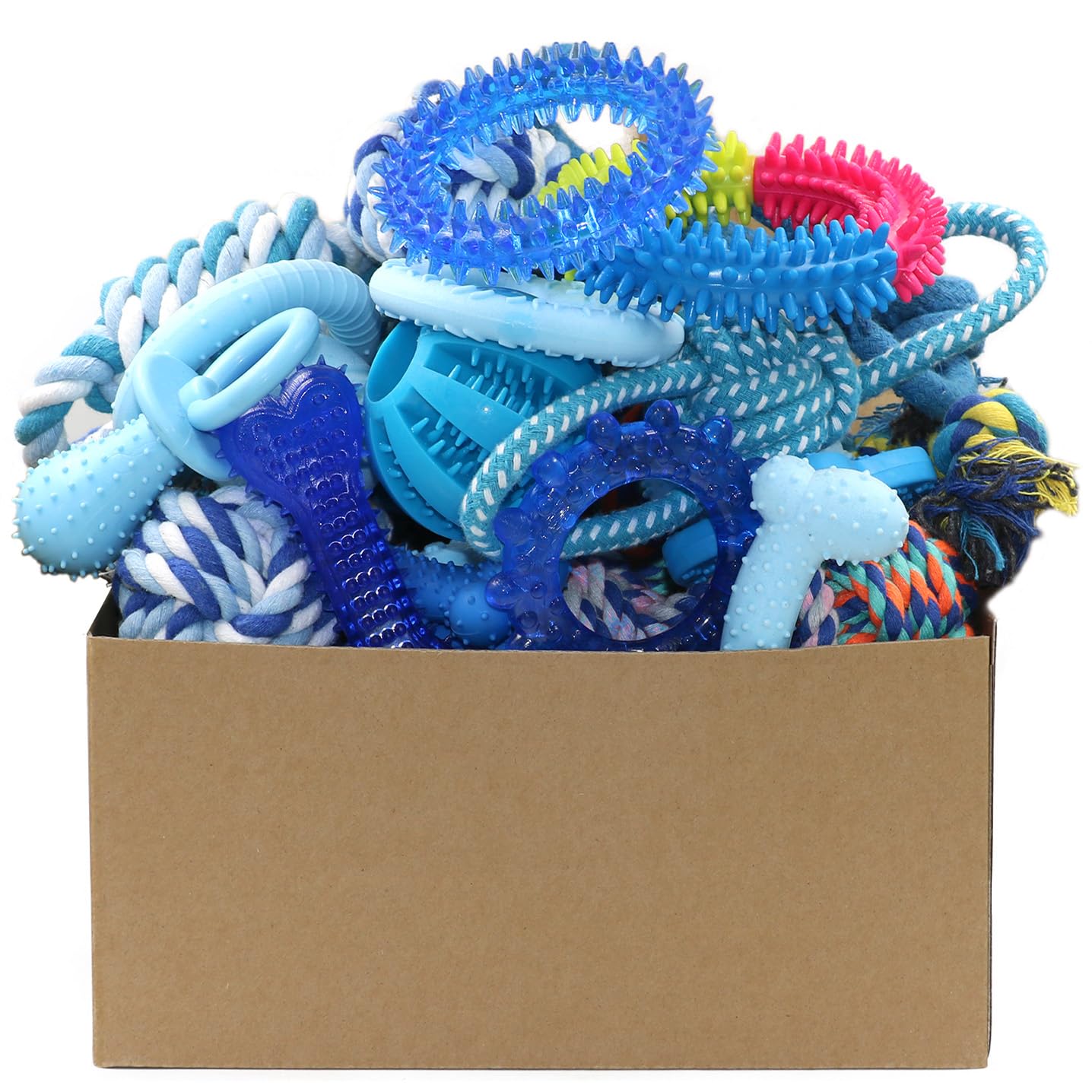 Beiker 20-pack puppy chew toys in blue bundle promote teething relief and dental care.