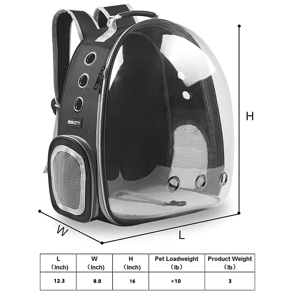 BEIKOTT cat backpack adjustable shoulder straps ensure comfortable carrying.