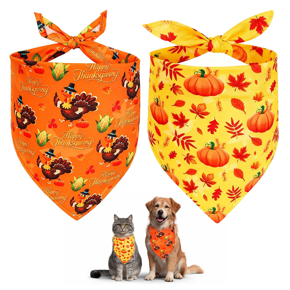 Beipegin Thanksgiving dog bandana yellow turkey pattern for festive photos.