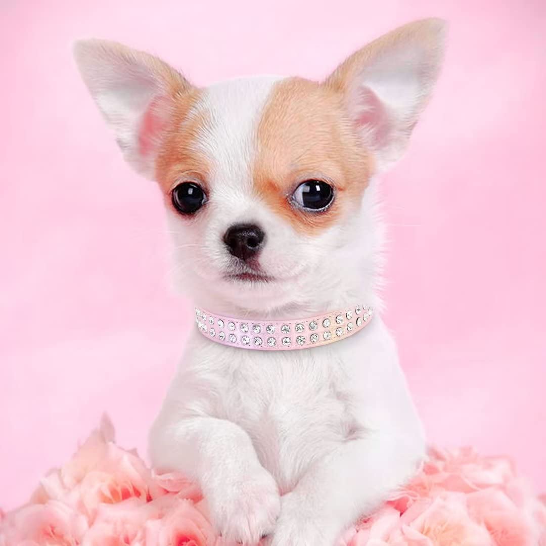 Beirui Bling Rhinestone Dog Collar Purple adjustable-XS-S-M shows size range