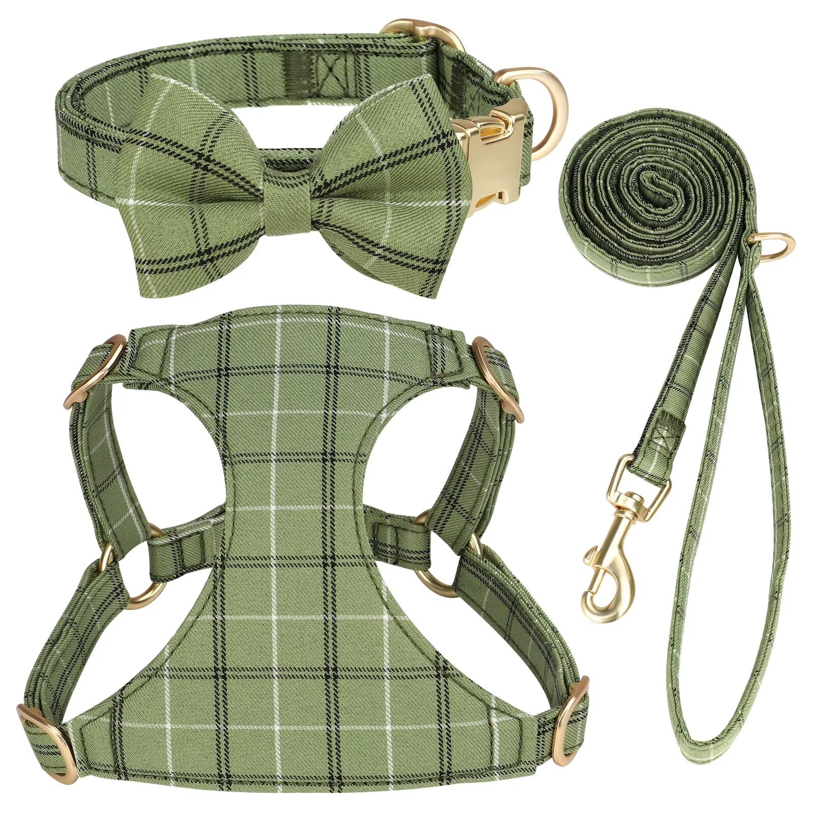 Beirui small harness on green plaid for comfortable daily walks.