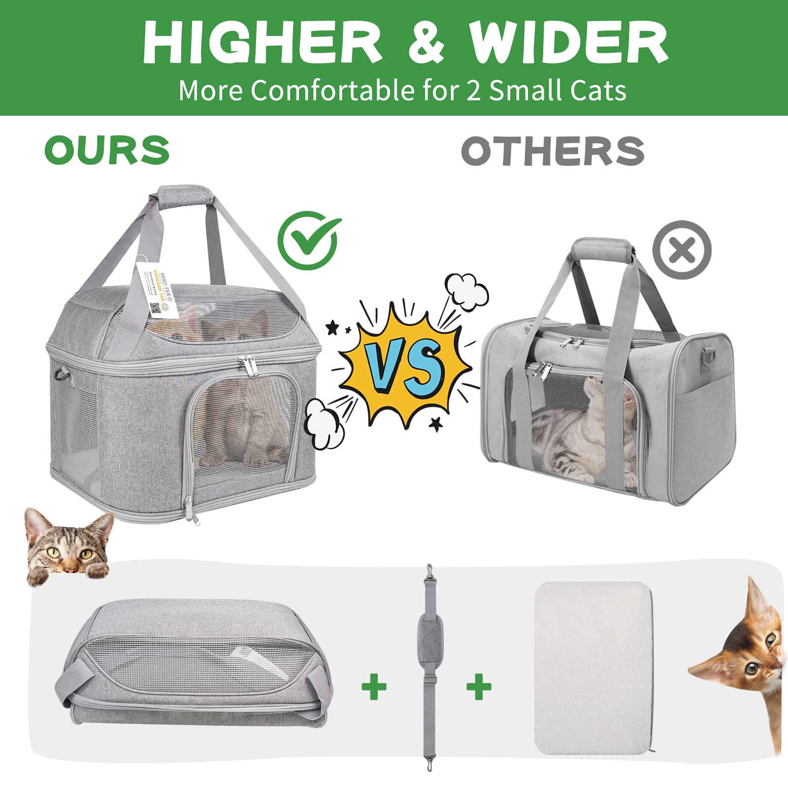 Bejibear large cat carrier airline-approved with luggage strap for easy airport travel.