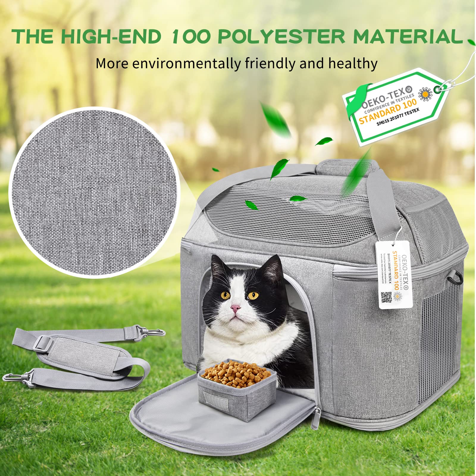 Bejibear large cat carrier with removable plush bed, added pet comfort on journeys.