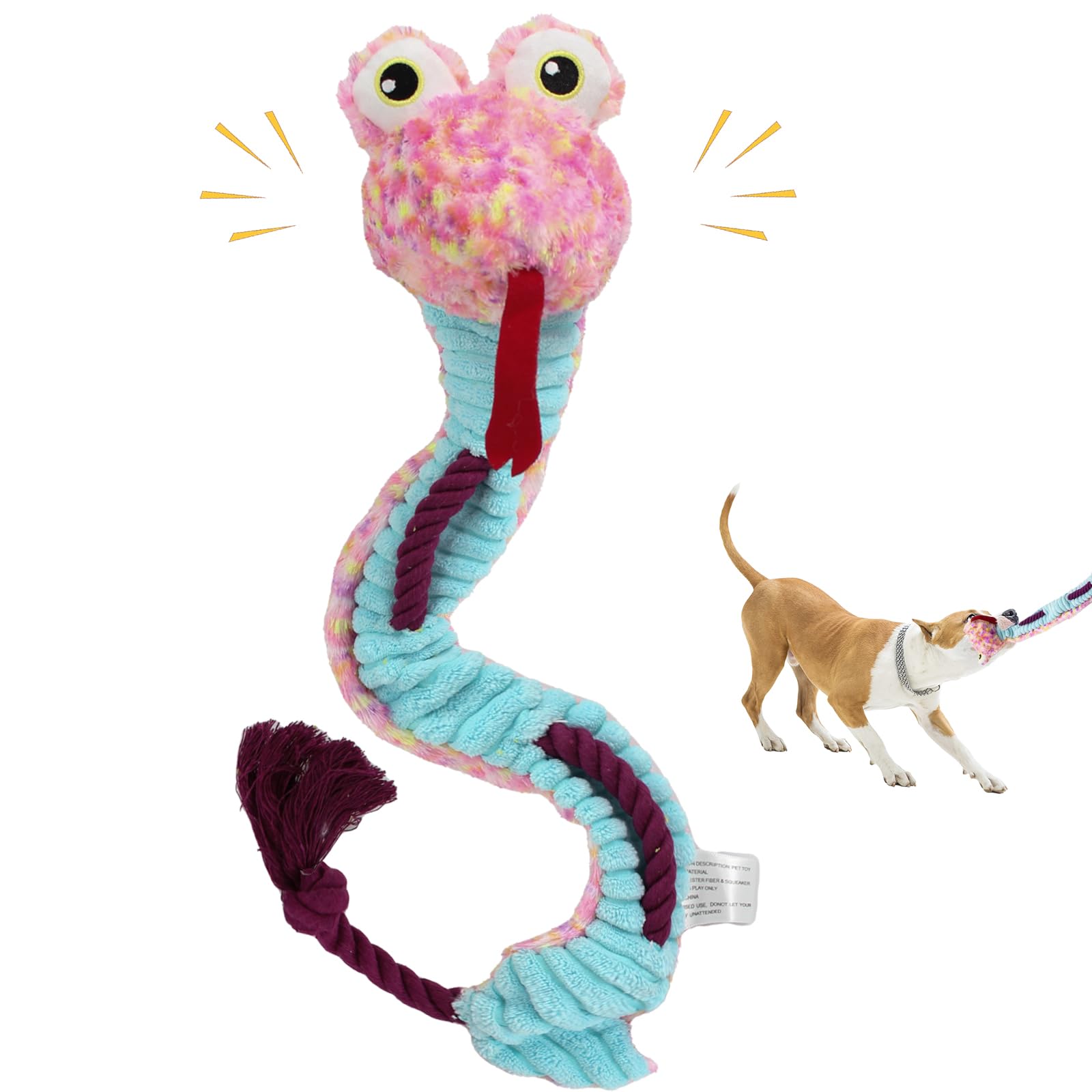 Belieonu crinkle dog toy snake pull promotes interactive tug and squeaky fun.